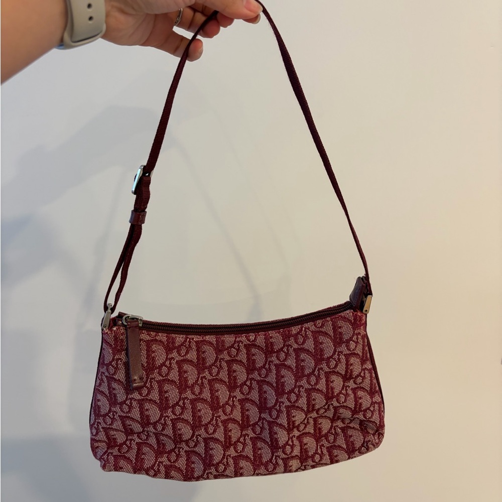 Vintage Dior Trotter Oblique Canvas Red Bordeaux Shoulder Bag